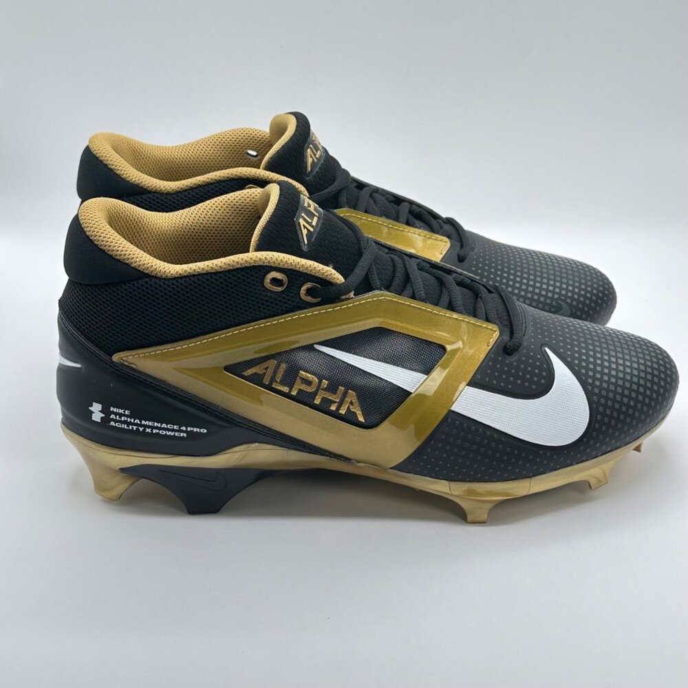 Mens Nike Alpha Menace 4 Pro Football Cleats Size 10.5 Black Gold FD7037-003 NEW - Picture 3 of 8